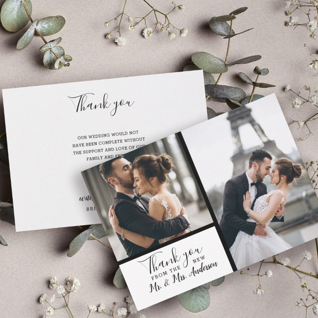 Elegant White 2 Photo Collage Wedding  Card (Creator Uploaded)