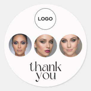 Elegant White 3 Photo MUA Logo Thank You Classic Round Sticker
