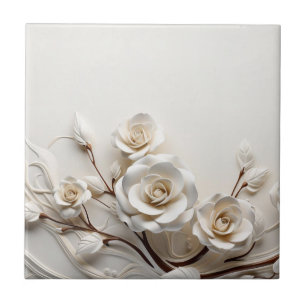 Elegant White 3D Roses Tile