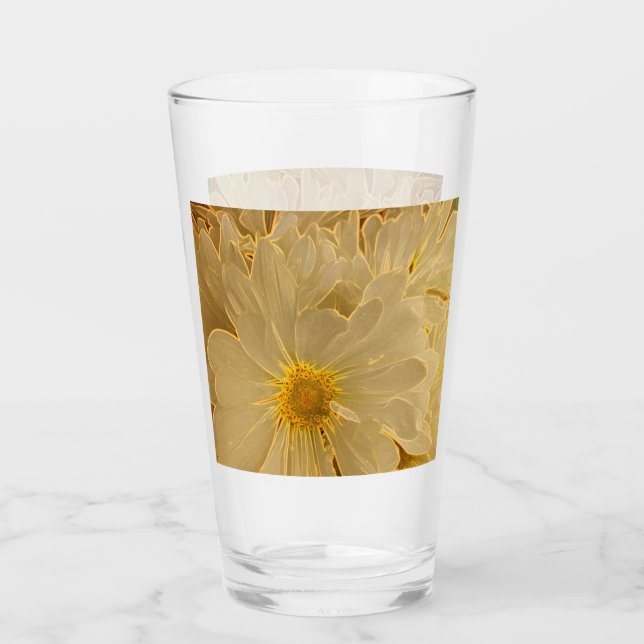 Elegant White Abstract Daisies Glass (Front)