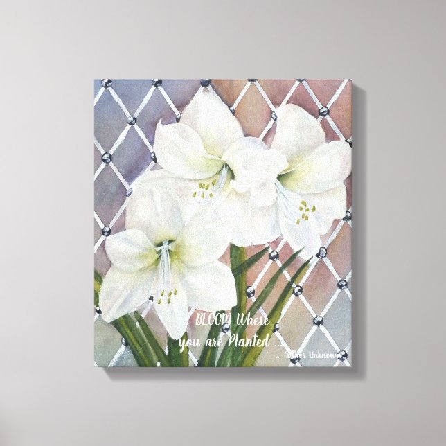 Elegant White Amaryllises Painted in Watercolors Canvas Print (Front)