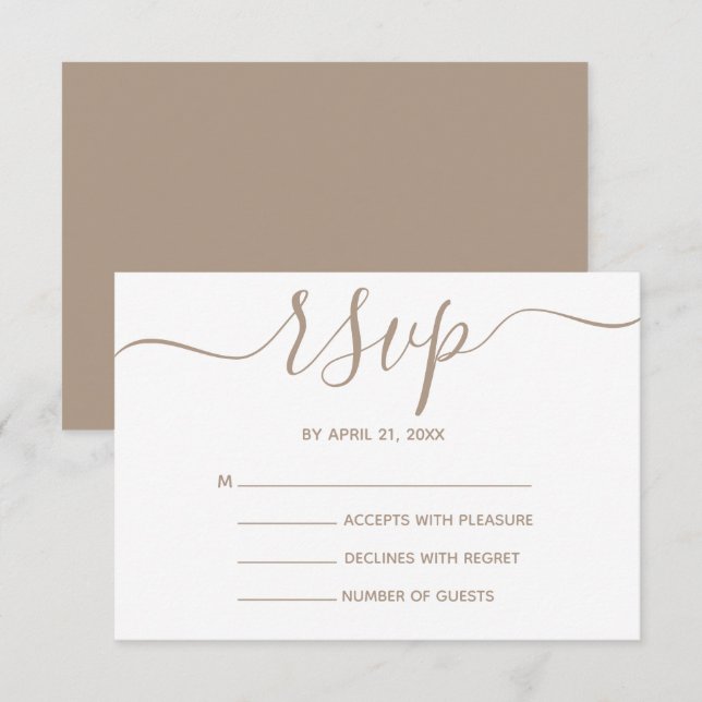 Elegant White and Beige Script RSVP Cards (Front/Back)