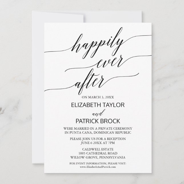 Elegant White and Black Calligraphy Elopement Invitation (Front)