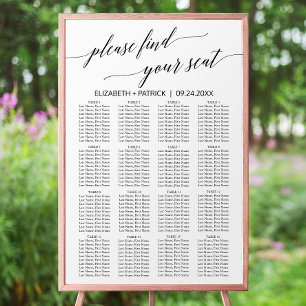 Elegant White and Black Calligraphy Seating Chart