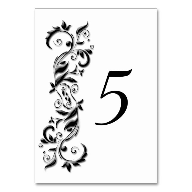 Elegant White and Black Floral - Table Card (Back)