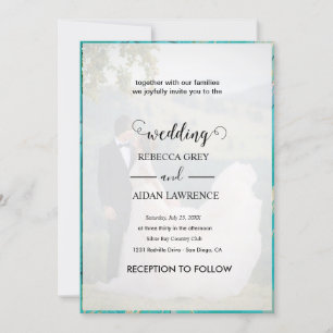Elegant White and Black Gold Border Photo Wedding Invitation