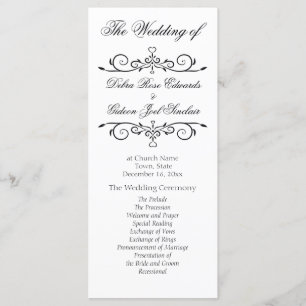 Elegant White and Black Heart Wedding Program