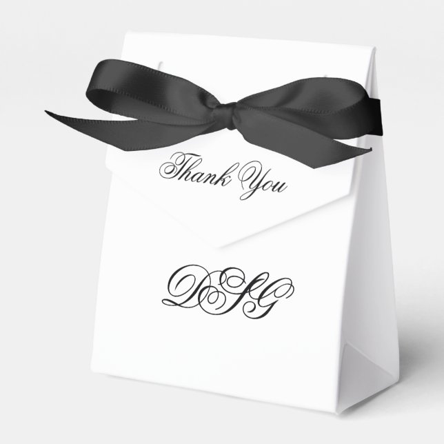 Elegant White and Black Heart Wedding Thank You Favor Box (Front Side)