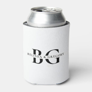 Elegant White and Black Monogram Initials Wedding Can Cooler