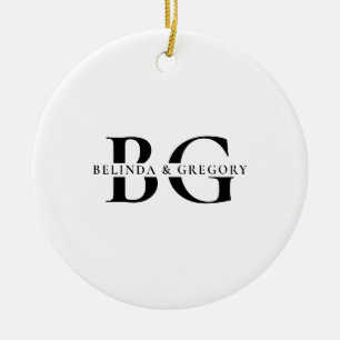 Elegant White and Black Monogram Initials Wedding Ceramic Ornament