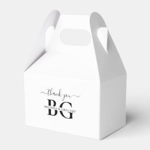 Elegant White and Black Monogram Initials Wedding Favor Box