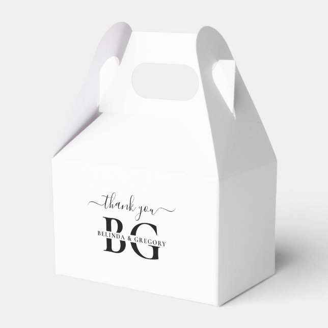Elegant White and Black Monogram Initials Wedding Favor Box (Front Side)
