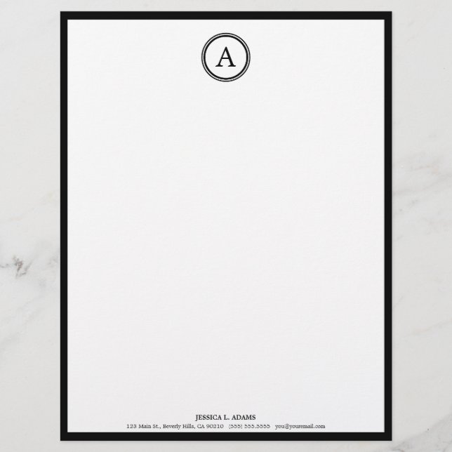 Elegant White and Black Monogram Letterhead (Front)