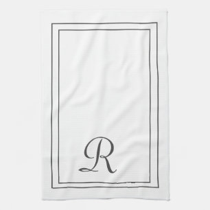 Elegant White and Black Monogrammed Kitchen Towel
