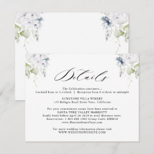 Elegant White and Blue Floral Wedding Details Enclosure Card
