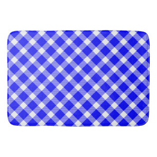 Elegant White And Blue Tartan Pattern Table Lamp Bath Mat