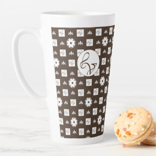 Elegant White and Brown Chequered Pattern Latte Mug