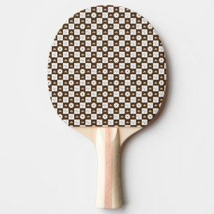 Elegant White and Brown Chequered Pattern Ping Pong Paddle