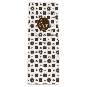 Elegant White and Brown Chequered Pattern Wine Gift Bag