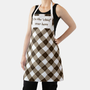 Elegant White and Brown Diamond Pattern Apron