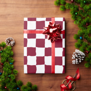 Elegant White and Burgundy Checkerboard Painting Wrapping Paper