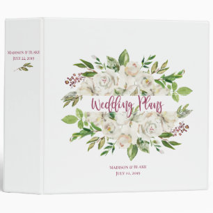 Elegant White and Champagne Floral Wedding Planner Binder