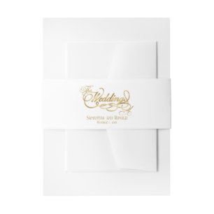 Elegant White and Faux Gold Calligraphy Wedding Invitation Belly Band