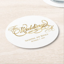 Elegant White and Faux Gold Calligraphy Wedding