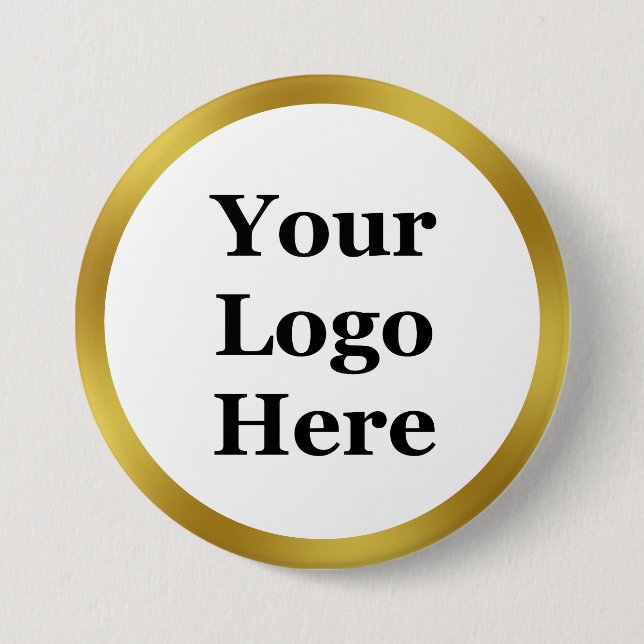 Elegant White and Faux Gold Your Logo Here 3 Inch Round Button (Front)