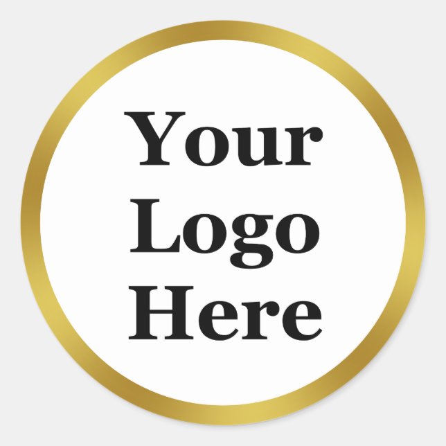 Elegant White and Faux Gold Your Logo Here Classic Round Sticker (Front)