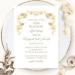 Elegant White and Gold 50th Wedding Anniversary Invitation<br><div class="desc">Celebrate your love ones 50th wedding anniversary (or other) with this elegant nd unique white and gold invitation, showcasing beautiful fine hand drawn faux gilded botanical garlands in golden hues. Ability to change and customize all text sections to suit your needs. Easy to fill in template. Simple, elegant and refined...</div>