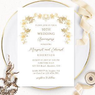 Elegant White and Gold 50th Wedding Anniversary Invitation