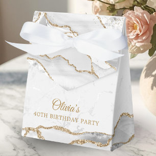 Elegant White and Gold Agate Birthday Party Favor Box