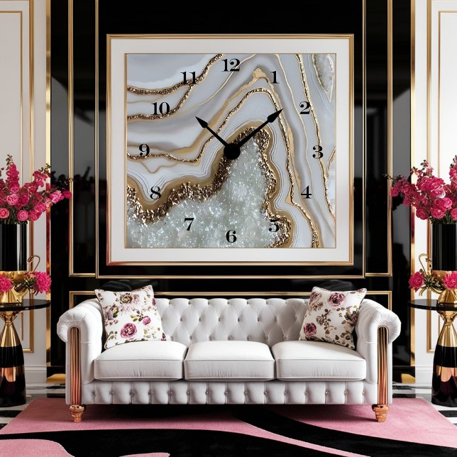 Elegant White and Gold Agate Plate Wall Clock  (Creator Uploaded)