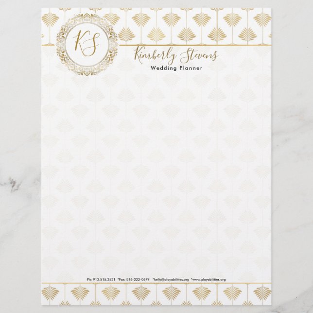 Elegant White And Gold Art-deco Pattern Letterhead (Front)