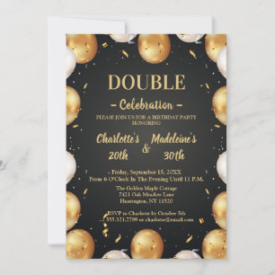 Elegant White and Gold Balloons  Joint Birthday Invitation