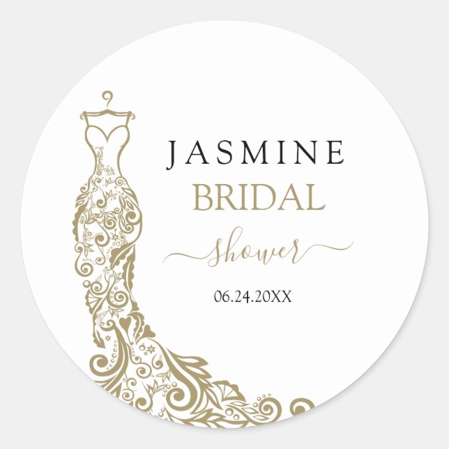 Elegant White and Gold Blush Gown Bridal Shower Classic Round Sticker (Front)