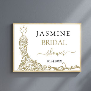Elegant White and Gold Blush Gown Bridal Shower Poster