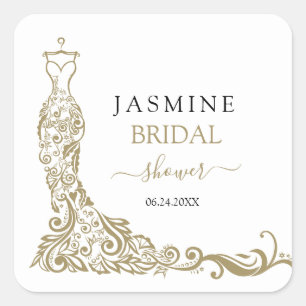 Elegant White and Gold Blush Gown Bridal Shower Square Sticker