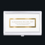 Elegant White and Gold Business Card Holder<br><div class="desc">Keep your business cards organized and stylish with this elegant white and gold estate planning business card case. The case features a brushed gold design with your custom name and title printed on a crisp white background. The slim and sleek design allows for easy storage in your pocket, purse or...</div>