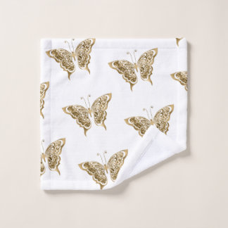 Elegant White and Gold Butterfly Wash Cloth