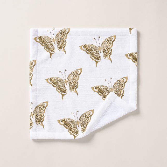 Elegant White and Gold Butterfly Wash Cloth (Wash Cloth)