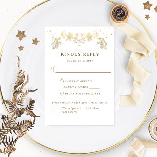 Elegant White and Gold Celestial RSVP with Meals Card