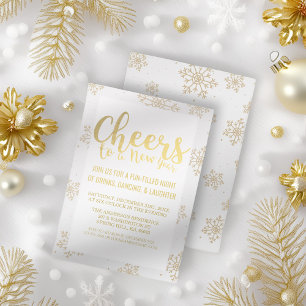 Elegant White and Gold Cheers New Year's Eve Party Invitation