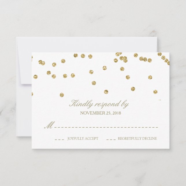 Elegant White and Gold Confetti Polka-Dots RSVP (Front)