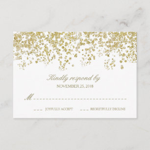 Elegant White and Gold Confetti Polka-Dots RSVP Card