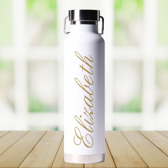 Elegant White and Gold Custom Script Name Water Bottle (Creator Uploaded)