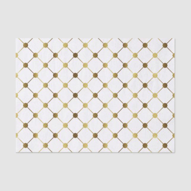 Elegant White and Gold Dot Grid Tissue Paper (Front)