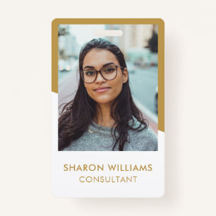 Elegant White and Gold Employee Photo Company Logo Badge