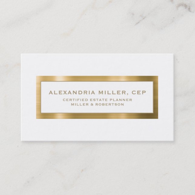 Elegant White and Gold Estate Planning Business Card (Front)